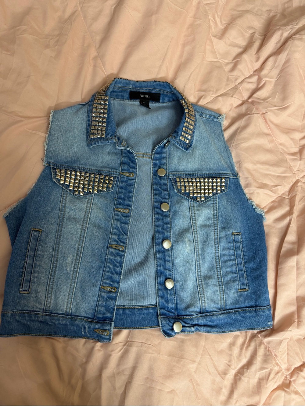 Forever 21 Light Blue Studded Denim Vest